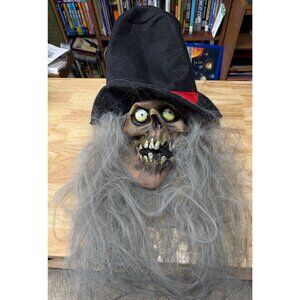 Vintage Mario Chiodo Studios Skull Bulging Eyes Top Hat Mask Long Gray Hair Horr